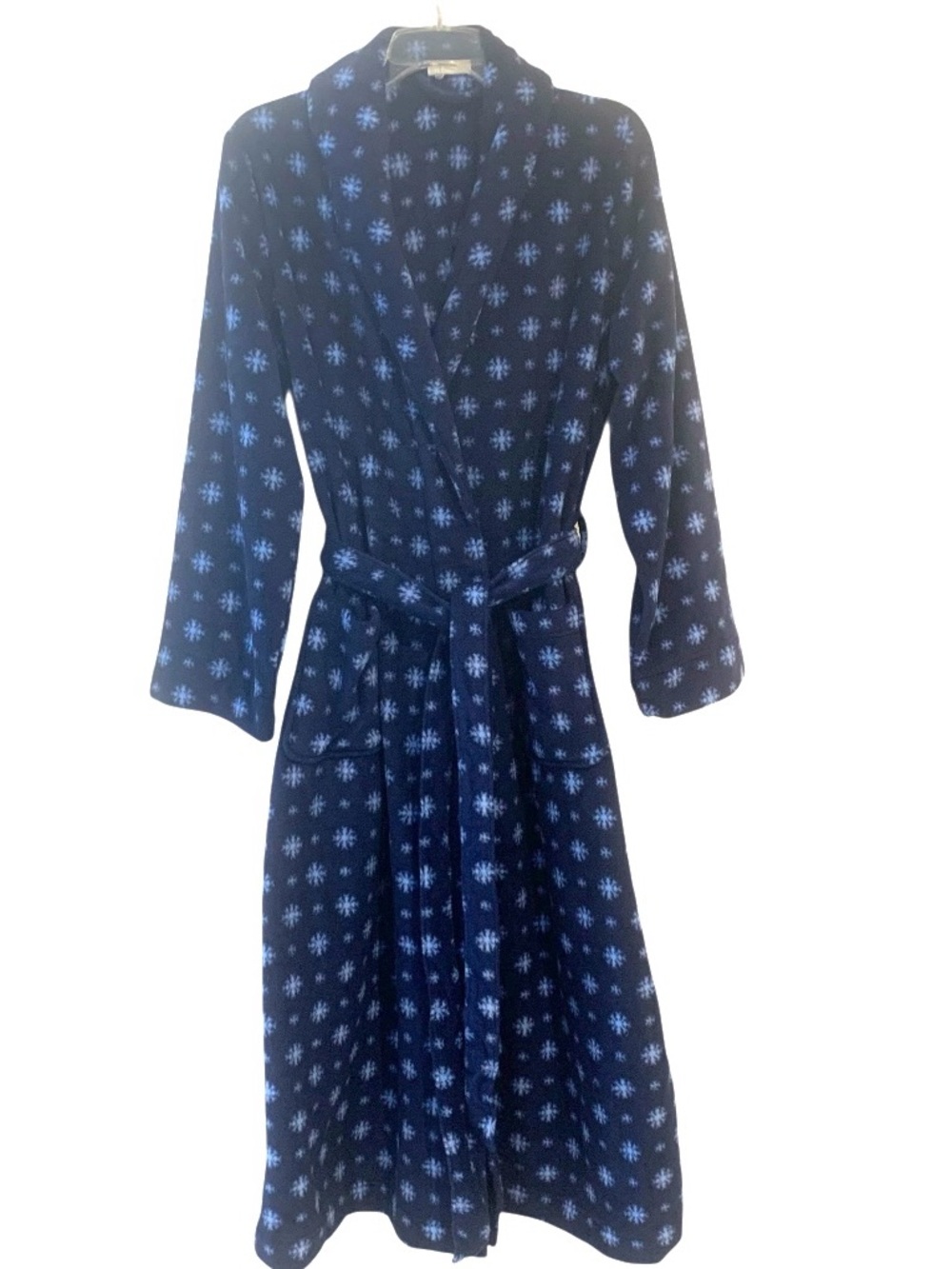 L.L. Bean Women's Robe Blue Snowflake Fleece Wrap Front  Women’s Size M NWOT